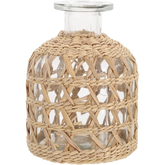 ABCISI Seagrass Glass Bud Vase, Wicker Vase Basket Vase Rustic Farmhouse Glass Flower Bottles, Table Centerpieces for Home Living Room Rustic Flower Bedroom Floral