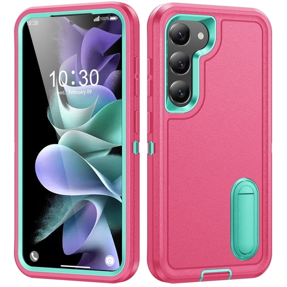 For Samsung Galaxy S23 Military Grade Dual Layer Shockproof Phone Case Build With Kickstand Dustproof Drop Proof Protective Cover for Galaxy S23 5G(Pink/Blue)