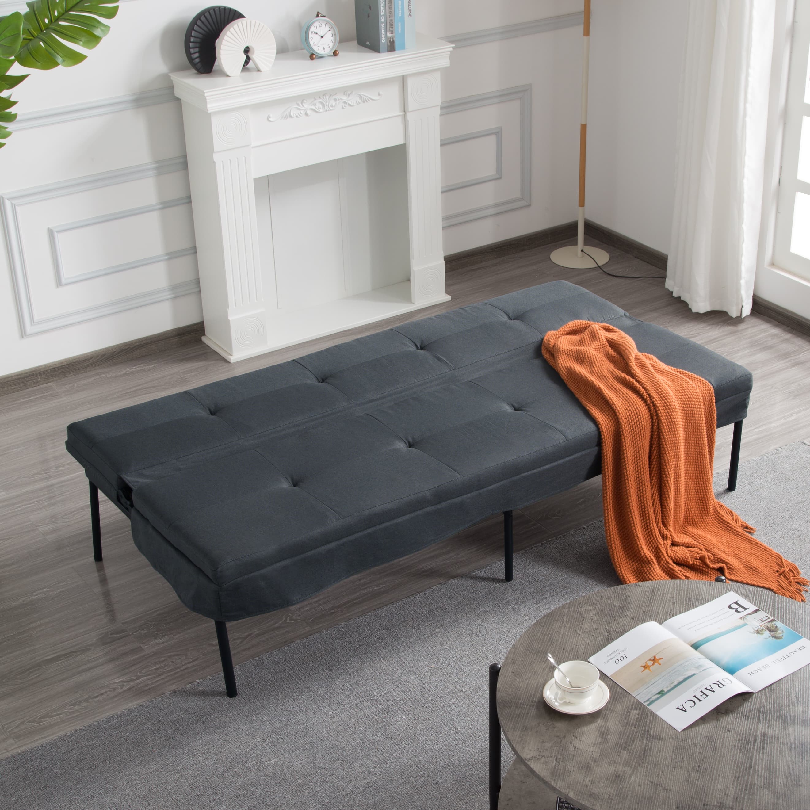 BSHTI 69.88" Futon Sofa Bed, 5-Position Adjustable Convertible Sleeper, Modern Polyester Fabric & Iron Frame, for Small Space, Apartment, Dorm, Living Room, Gray