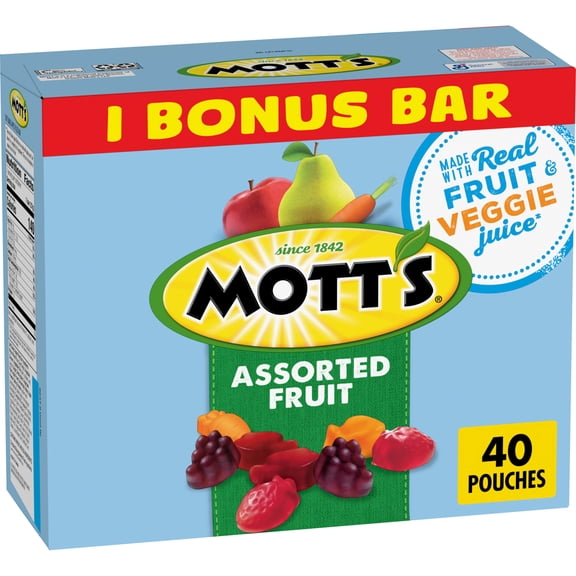 Mott's Fruit Flavored Snacks 40 Count   1ct Strawberry Flavored Soft Baked Apple Filled Bonus Bar