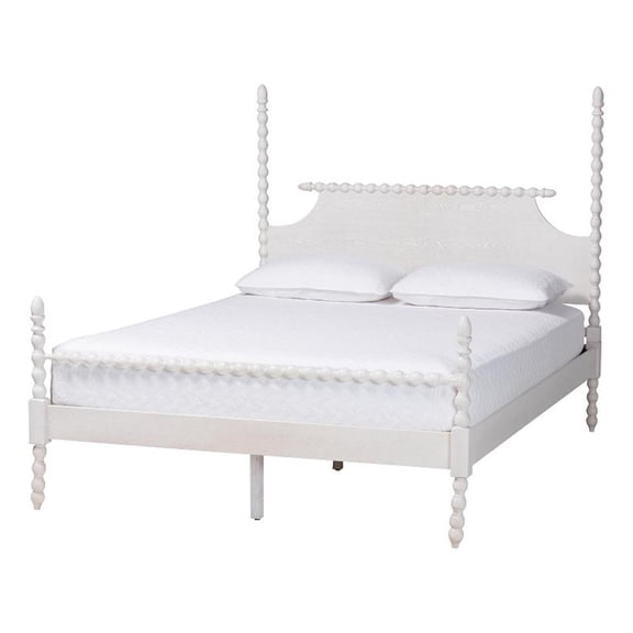 Baxton Studio Caliana Bobbin Four-Poster Platform Bed White King