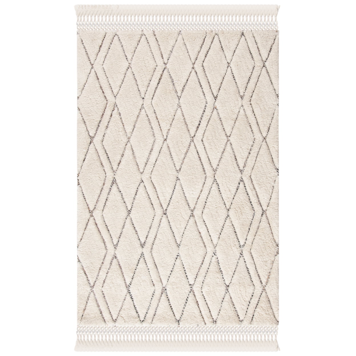 SAFAVIEH Casablanca Eunice Geometric Diamonds Shag Area Rug, Ivory/Grey, 5' x 8'