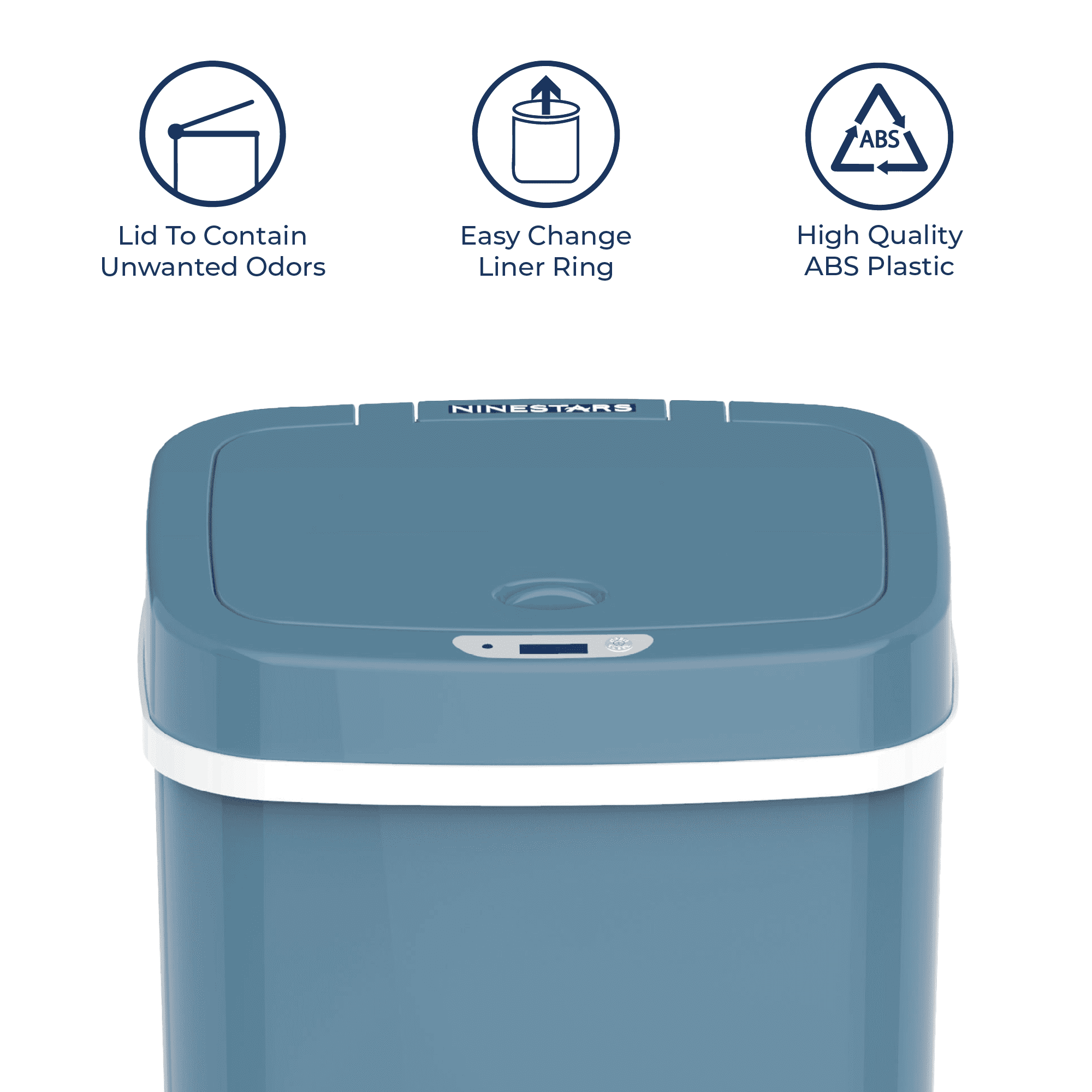 Nine Stars Automatic Bathroom Trash Can, 3 Gallon Plastic Motion Sensor Garbage Bin with Soft Close Lid, Steel Blue