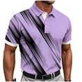 thumbnail image 2 of Dolkfu Purple Summer Tops Button Collared Short Sleeve Refreshing Tops Minimalist Modern Patchwork Polos Purple,M, 2 of 5