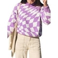 thumbnail image 3 of Seyurigaoka Women Juniors Sweater, Rhomboid Pattern Round Collar Long Sleeve Knitwear, 3 of 9