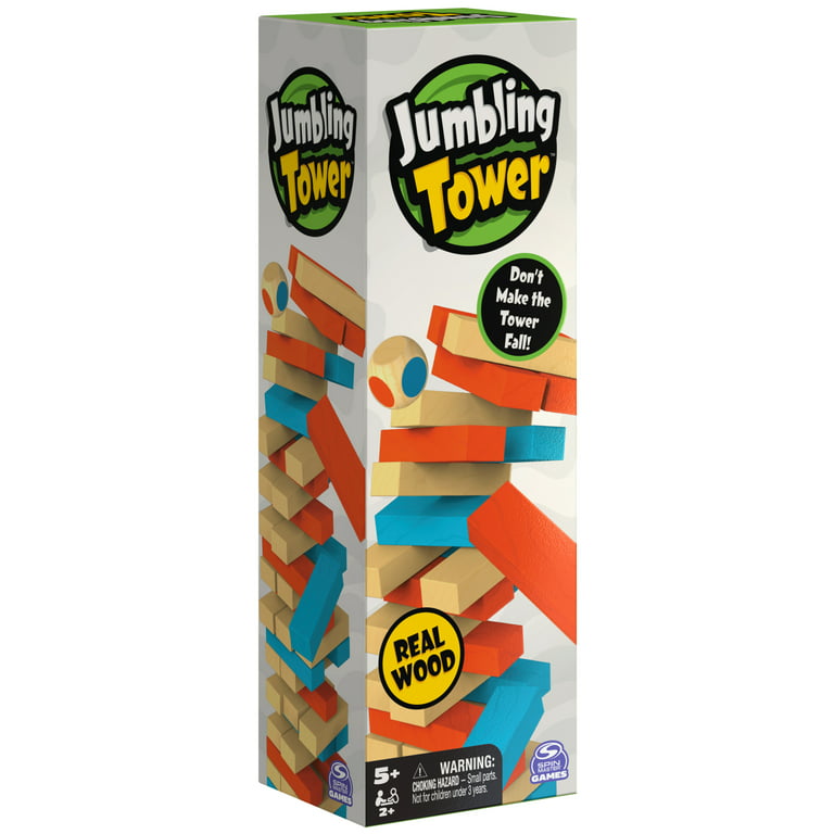 Spin Master Games, Rainbow Jumbling Tower Tumbling Stacking Building  Toppling Colorful Wood Board Game Cool Things Games, for Kids Ages 5 and up  