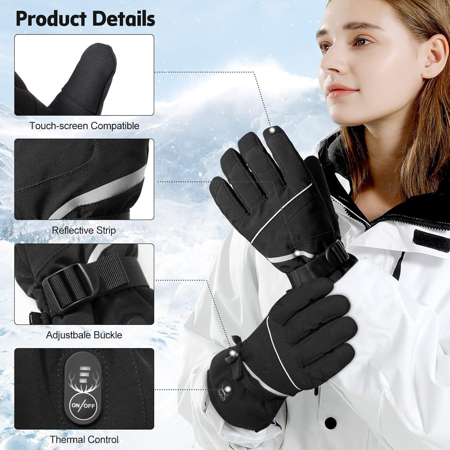 SNOW DEER Heated Gloves for Men Women, Electric Glove Rechargeable Battery Heated Hand for Motorcycle Biking Hunting Arthritis Skiing Working