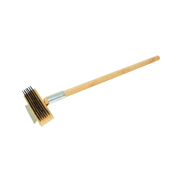 Thunder Group Cepillo de alambre resistente con raspador y mango largo de madera de 27 pulgadas