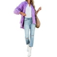 thumbnail image 2 of Arvbitana Women Teen Girls Spring Fall Casual Coat Solid Color Denim Jacket Long Sleeve Tassel Pullover Loose Casual Cardigan Streetwear with Pockets, 2 of 9