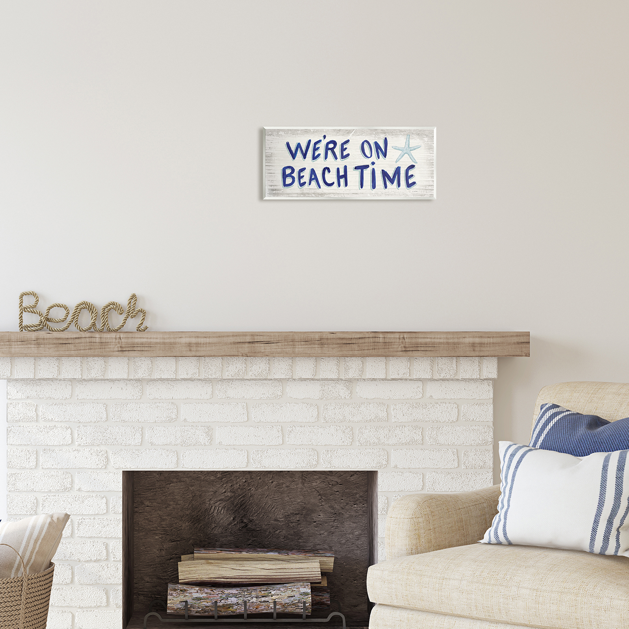 Stupell Industries On Beach Time Phrase Nature Painting Unframed Art Print Wall Art, 17 x 7