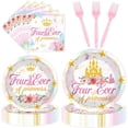 thumbnail image 1 of Princess Birthday Party Decorations, 96 Pcs Four Ever a Princess Plates and Napkins Forks Tableware Set, Girls 4th Birthday Party Supplies Disposable Plates Set for 24, 1 of 5