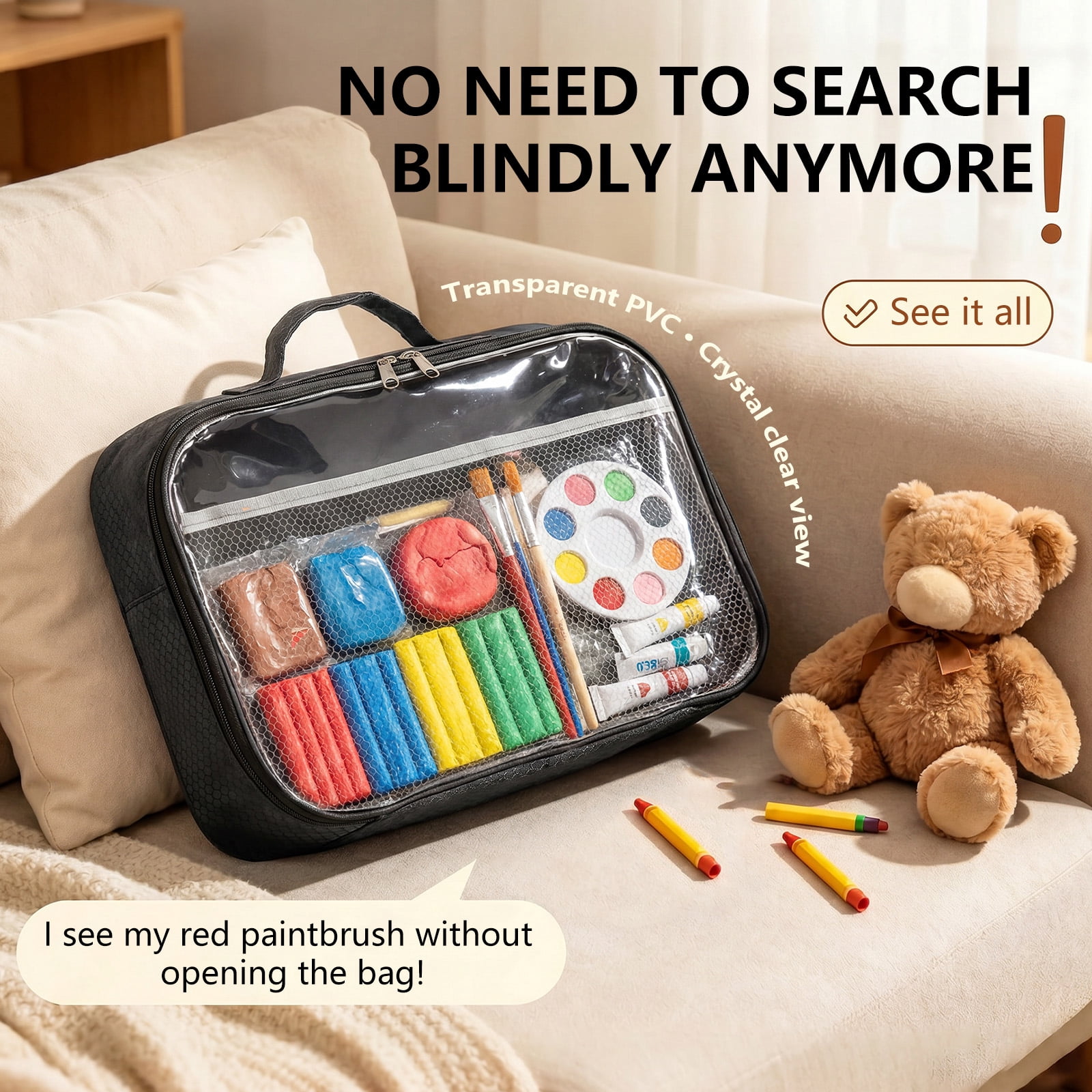 3 Packs PVC Toy Storage Organizer with Zipper Name Tag & Manual Pocket, Clear Durable Case for Blocks Clay Board Games Travel