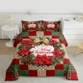 thumbnail image 2 of Feelyou Christmas Red Poinsettia Full Size Comforter Sets, Happy New Year Bedding Comforter Set, Vintage Red Green Plaid Reversible Bedding Sets, Luxury Bedroom Decor, 3-Piece, 2 of 8