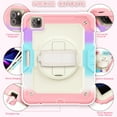 thumbnail image 3 of Dteck Built-in Screen Protector Case for iPad Pro 11 3rd Generation 2021,iPad Pro 11 2nd Gen 2020/2018 Shockproof Rugged Rubber 3-Layers Protection Cover Stand Hand/Shoulder Strap Cover,Pink+Blue, 3 of 7