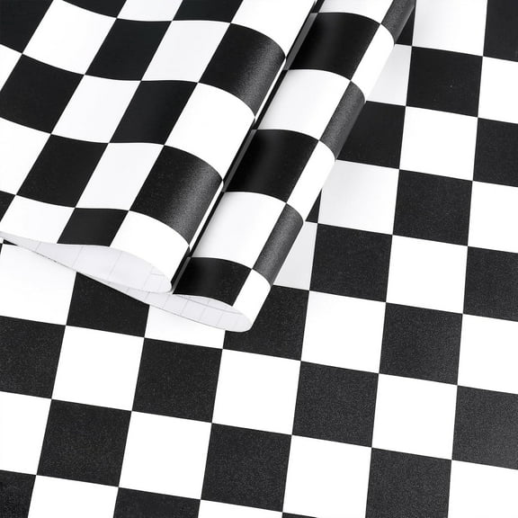 Black and White Checkered Contact Paper,Bexikou 17.7in*16.4ft Self-Adhesive Removable Wallpaper,Checkered Contact Paper for Kitchen Backsplash Shelf Drawer Liners