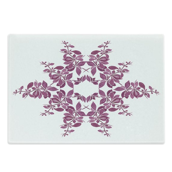 Purple Cutting Board, Autumn Vine Bridal Flower Bouquet Vintage Style Circle of Leaves Laurel Wreath, Decorative Tempered Glass Cutting and Serving Board, Large Size, Violet White, by Ambesonne