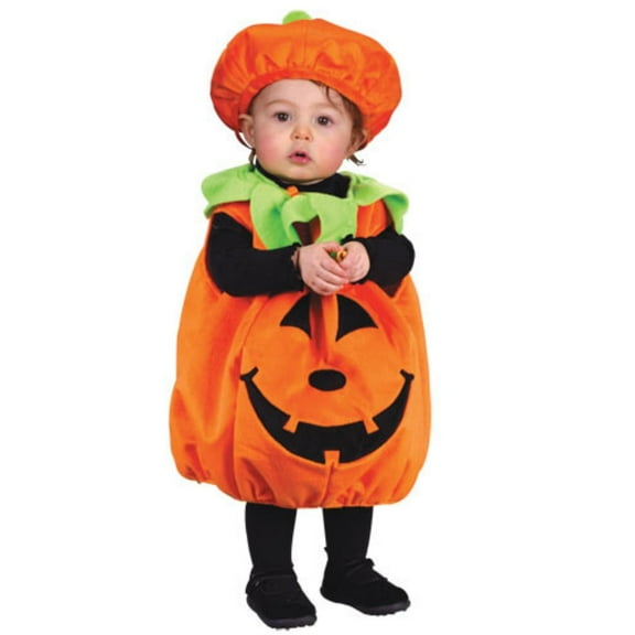 Fun World Pumpkin Plush Costume for Infants with Leafy Look Collar and Matching Hat, for Ages Up to 24 Months