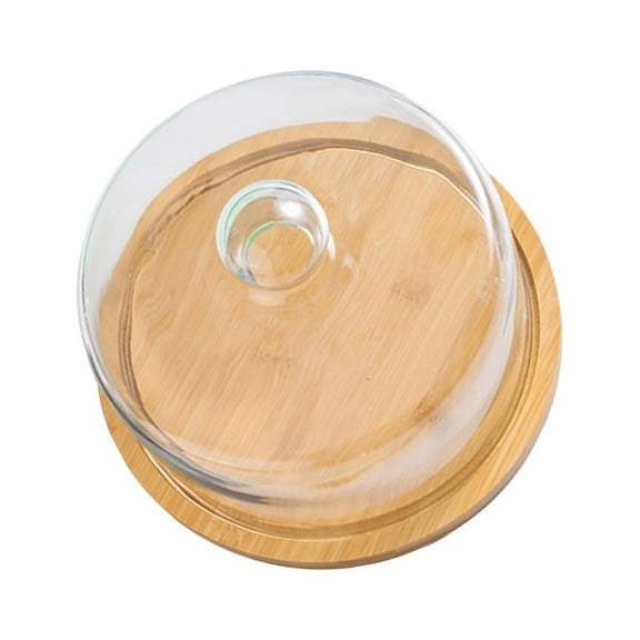 Houderco Glass Dome for Food Display with Wooden Plate 1 Set 4.7x4.7in