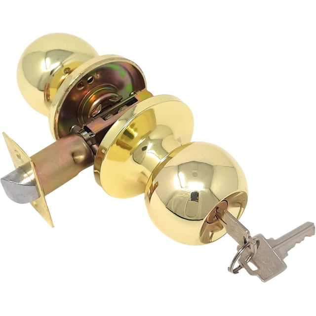 Entry Door knob with Lock One Key-Way Entrance Door Knob Entry with Key Handle Ball (Entry with Key Polished Brass)