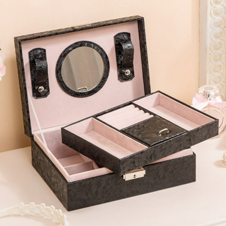 AKOZLIN Large Jewelry Box Organizer Functional Lockable with Big Mirror,  Leather Jewelry Storage Case for Women Girls Ring Necklace Earring Bracelet