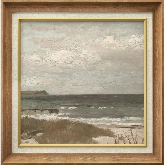 IDEA4WALL Premium Frame Wall Art Stormy Shores Coastal Landscape with Turbulent Sea Antique Nature Wilderness Illustrations Fine Art Retro Wall Decor for Living Room, Office - 26"x26" Natural