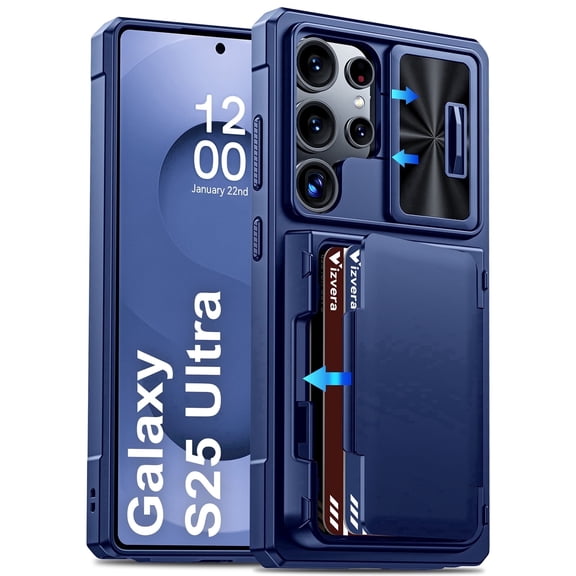Oupeigar for Samsung Galaxy S25 Ultra Case Wallet RFID [Cards Holder][Camera Cover][Edge Raised] Rugged Shockproof Silicone Protective Phone Case-Blue