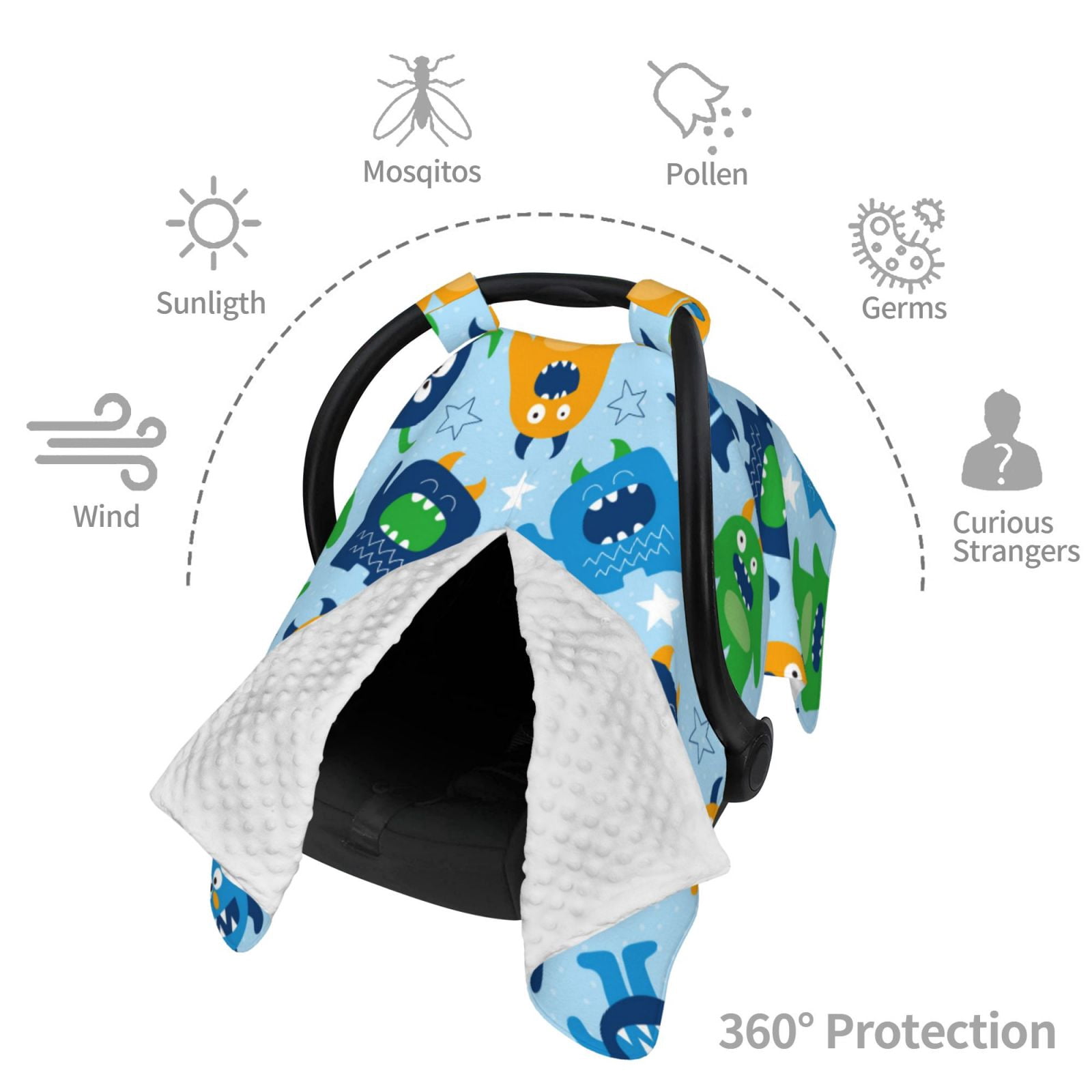Naloa Cartoon Monster Baby Car Seat Cover, Breathable Baby Carrier Cover, Multiuse Baby Carrier Cover & Nursing Breastfeeding Cover