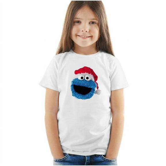 Sesame Street Cookie Monster Christmas Hat Kids T Shirt for Youth Toddler Boys and Girls