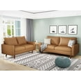 thumbnail image 4 of Koby Home's Collection Luca Modern Futon Sofa, Upholstered in Faux Leather with Track Arms, Cushion Back, and Wooden Legs, Living Room Furniture, Tan Brown Color, 4 of 4