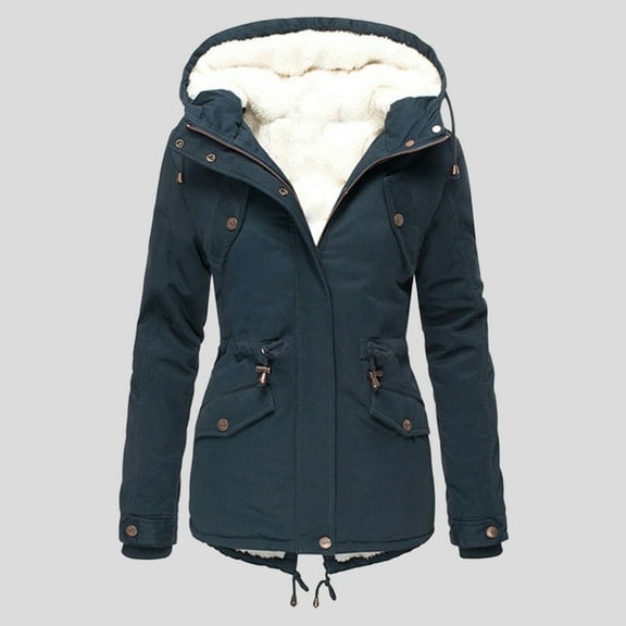 Aayomet Long Coats For Women Women's Quilted Down Jacket Winter Long Coat Hooded Stand Collar Parka,Navy 5XL