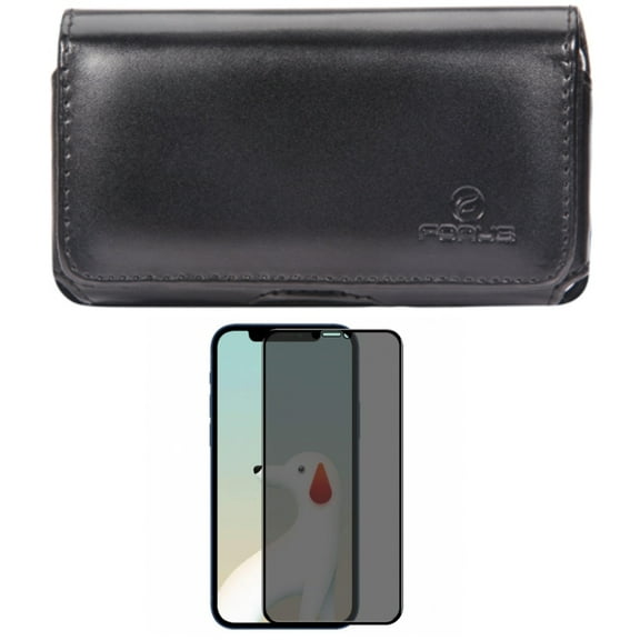 Case Belt Clip & Privacy Screen Protector for iPhone 12 Pro ONLY - Leather Swivel Holster Loops Cover   Tempered Glass Curved Anti-Spy Anti-Peep 3D Edge Combo