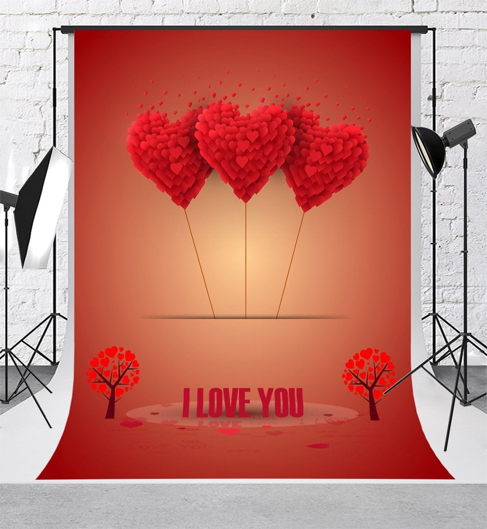 HelloDecor Polyester Fabric 5x7ft Red Backdrops for Photography Love