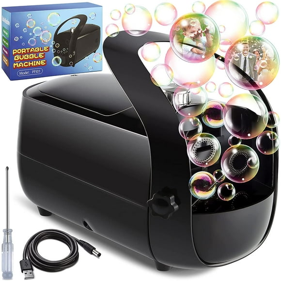 Bubble Machine, Automatic Bubble Maker Portable Bubbles Blower Machine for Parties Indoor Outdoor Weddings, 4500+ Bubbles Per Minute, Bubble Toy for Kids Toddlers, Powered by Plug-in or Batteries