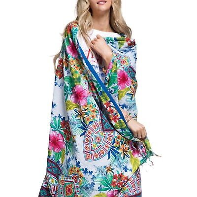 Luxury Flower Print Towel Beach or Bathing Cotton Tassels & Fringe Oversized