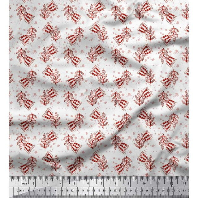 Soimoi Tissu en Poly Georgette Rouge Imprimé Feuilles & Art Floral au Mètre 42 Pouces de Large