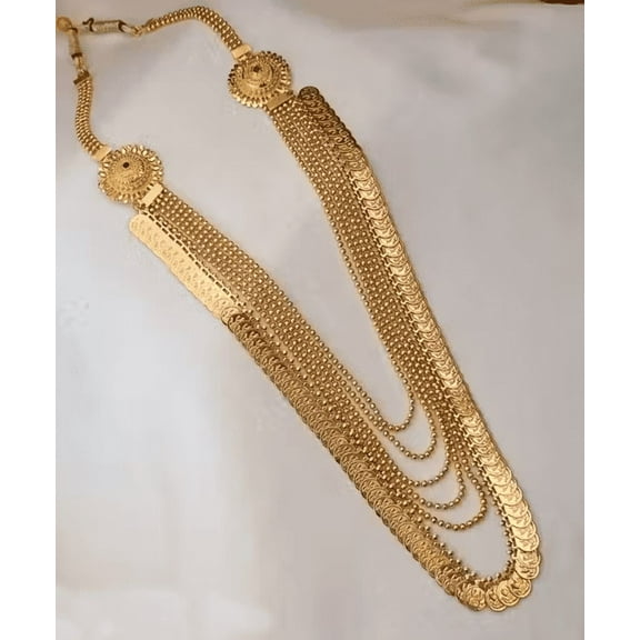 Gold-Plated Long Coin Necklace for Women – Traditional Temple Jewelry Kasumala Design