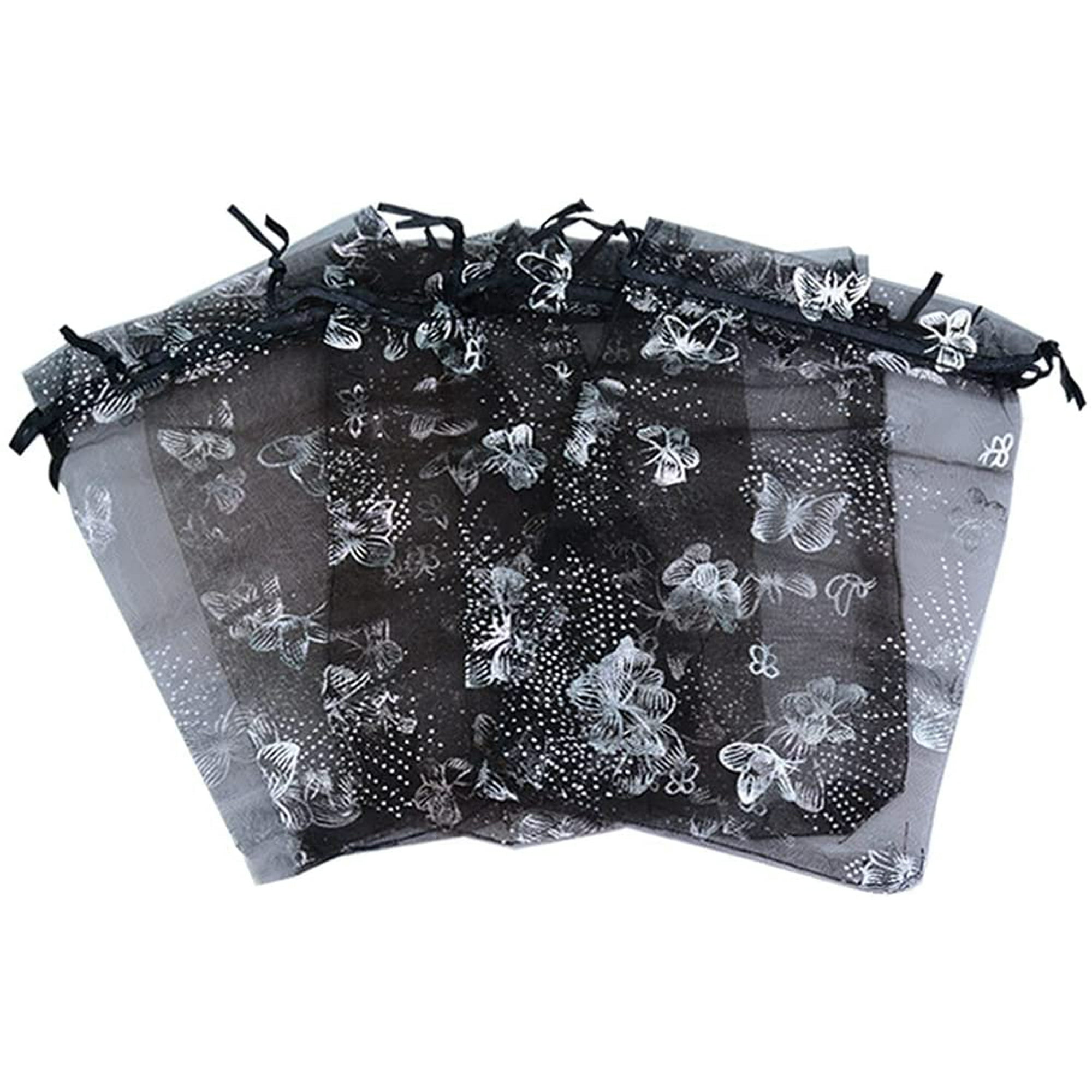 ip Wholesale 50PCS Organza Bag Butterfly Design Wedding Pouches Jewelry Packaging Bags Light Purple 3.5x4.5 9x12cm Black 5x7 13x18cm