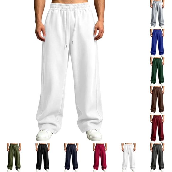 UDAUDU Men's Baggy Sweatpants Wide Leg Loose Fit Sweatpants Elastic Waist Drawstring Lounge Athletic Pants with Pockets White L