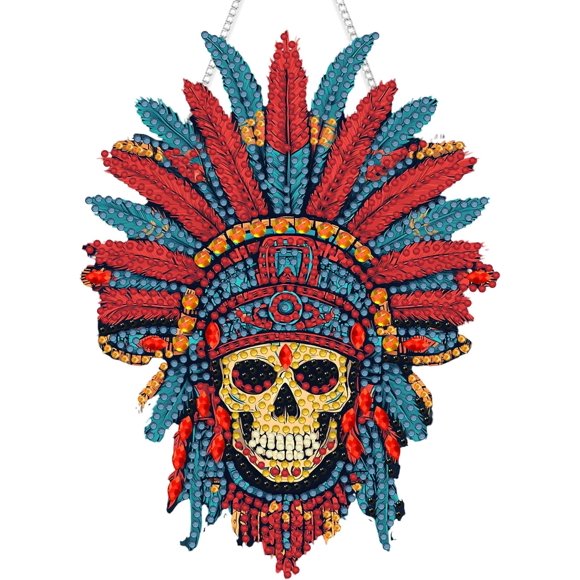 shiyou-Hanging Diamond Art Kits for Adults Skull, DIY Window Pendant Diamond Painting Kit Sun Catcher, Special Shaped Crystal Acrylic Board Double Sided, Outdoor Tribe Porch Ornament 7.91 x 6.1 Inc