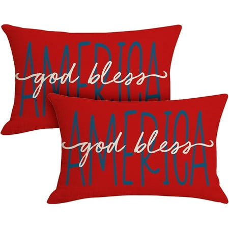 4th of July Throw Pillow Covers 12*20 Good Bless Red Patriotic Outdoor Pillows Covers Set of 2 Fourth of July Decorative Pillows Independence Memorial Day Soft Cushion Case for Bed Sofa Couch