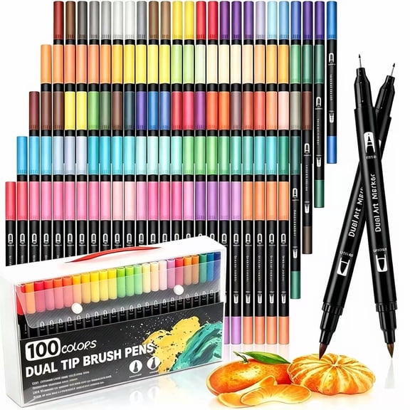 Dual Markers Brush Pens , Panbear 100 Color Art Markers Christmas Gifts for Adults , Double Tip Colored Pen for Adult Coloring Books Art Suppliers Office Supplies