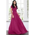 thumbnail image 3 of KOH KOH Long V-Neck Flowy Cap Short Sleeve V-Neck Bridesmaid Wedding Guest Party Formal Summer Sundress Tall Gown Maxi Dress Dresses For Women Fuchsia Magenta Pink Medium US 8-10 NT074, 3 of 6