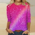 thumbnail image 2 of Midsumdr Womens Tops Spring Summer 3/4 Sleeves Round Neck Casual Pullover Shirts Pullover Tunic Tops Tie-dye Print Sequin Tops for Women, 2 of 5