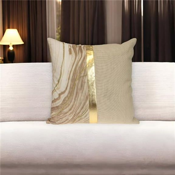 HomeRoots 529300 20 in. Beige & Gold Striped Cotton Blend Throw Pillow