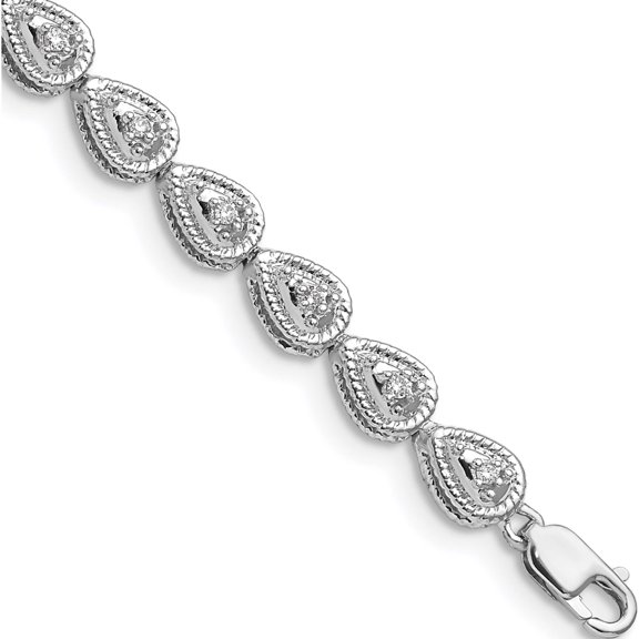 Sterling Silver Rhodium Plated Diamond Teardrop Link Bracelet (7 X 5) Made In India qdx1040