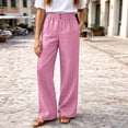 thumbnail image 2 of Glisme Trousers For Women Solid Color Elastic Waist With Pockets Summer Comfortable Women Wide Leg Pants Size L Red, 2 of 4