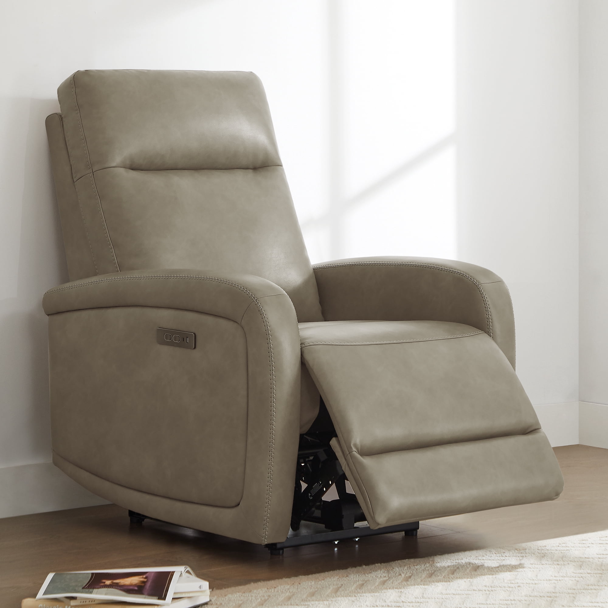 CHITA Electric Power Recliner, Zero Wall Hugger Recliners RV Recliners for Small Space Living Room, Faux Leather Single Sofa Chair with Adjustable Headrest USB&Type-C Charge, Grey
