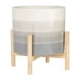 thumbnail image 2 of Ceramic Planter with Stand - Modern Ombre Design - Pot with Natural Pine Wood Stand - Stylish Indoor Outdoor Plant Holder for Home or Garden Decor - Decorative Flower Pot - 11" Ivory & Beige, 2 of 14