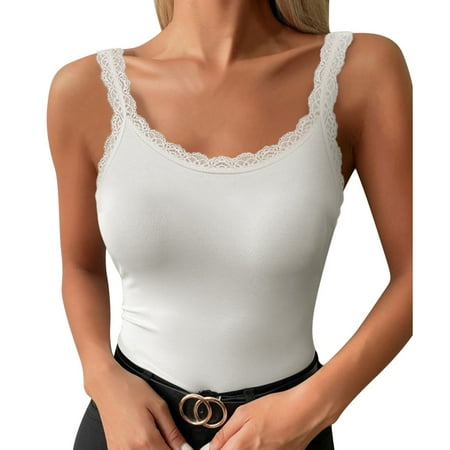 Upioiwer Women Solid Lace Strap 3Xl Maternity Clothes Vest Sleeveless Underwear Splice Mens Running Tank Tops Blouse Tops White X-Large