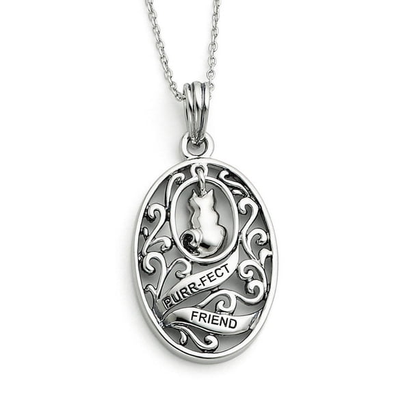 Primal Silver Sterling Silver Antiqued Animal Friends-Cat 18-inch Necklace